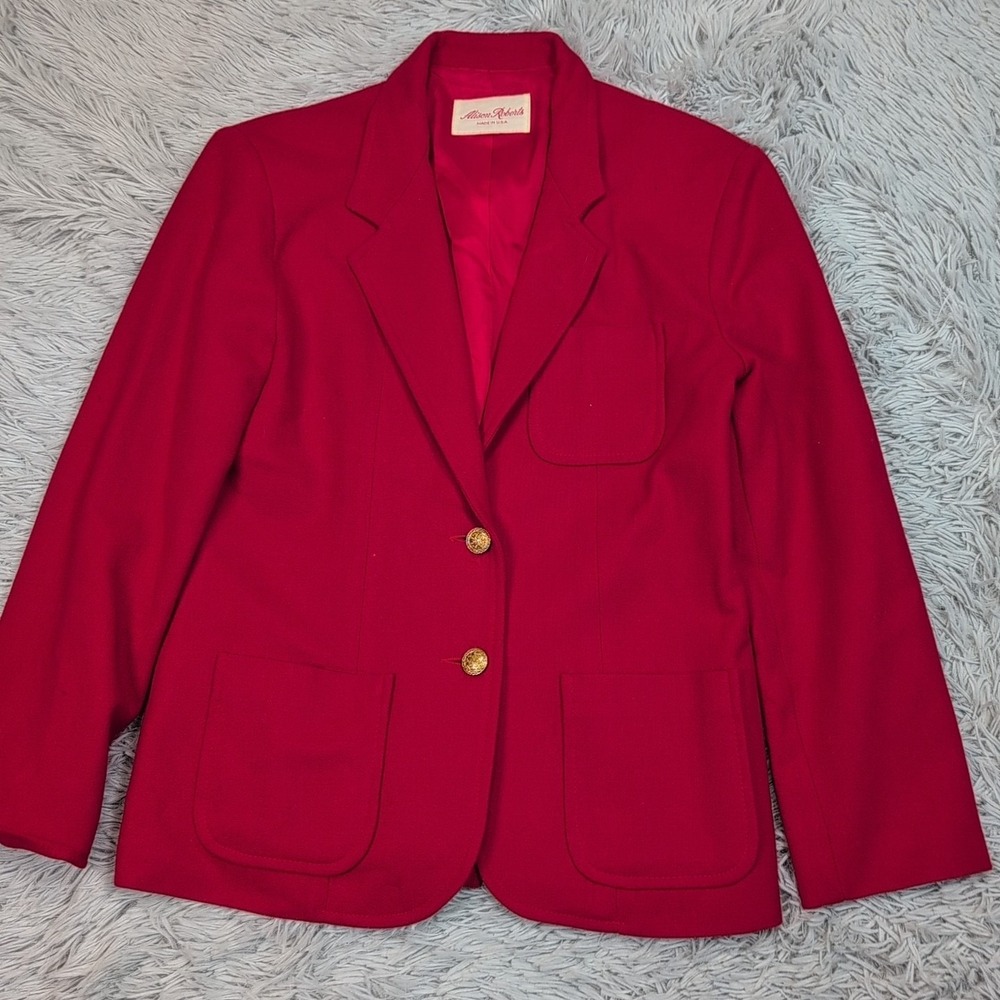Vintage Alison‎ Roberts Jacket Womens Red S Wool Blazer Preppy Comfort Button Up
